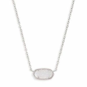 NWT Kendra Scott Elisa Silver Necklace with Iridescent Drusy Pendant 15 - 17"